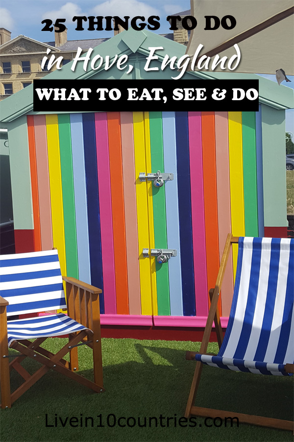 25 things to do in Hove - Pinterest pin of Hove beach huts