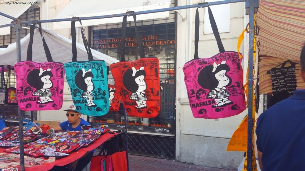 San Telmo market selling Mafalda merchandise
